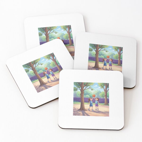 Item preview, Shop "Kids Playing Basketball" wall art, apparel, and gifts. Features a vibrant, sunlit impressionist painting of two children reaching for a basketball in a park.Discover energetic sports wall art.  designed and sold by TheModernMuslimchibi&more .