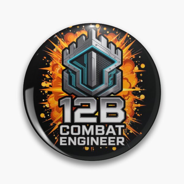Item preview, 12B Combat Engineer — Futuristic Battlement Shield Emblem U.S. Army MOS Military Graphic Black Outline Explosion designed and sold by GFamilyC.