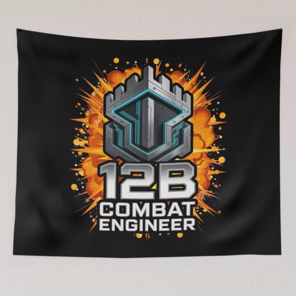 Item preview, 12B Combat Engineer — Futuristic Battlement Shield Emblem U.S. Army MOS Military Graphic Black Outline Explosion designed and sold by GFamilyC.