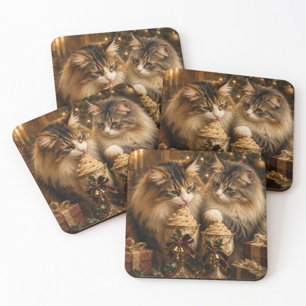Item preview, Christmas Feast for Two Norwegian Forest Cats designed and sold by DeenaDee.