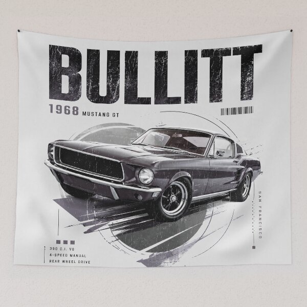 Item preview, 1968 Mustang GT 390 V8 Bullitt Fastback Vintage Distressed Design designed and sold by EdGraphy.