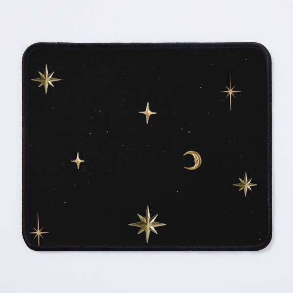 Item preview, Gold Stars Crescent Moon Pattern - Celestial Whimsigoth Print designed and sold by BrontesWhimsyStore.