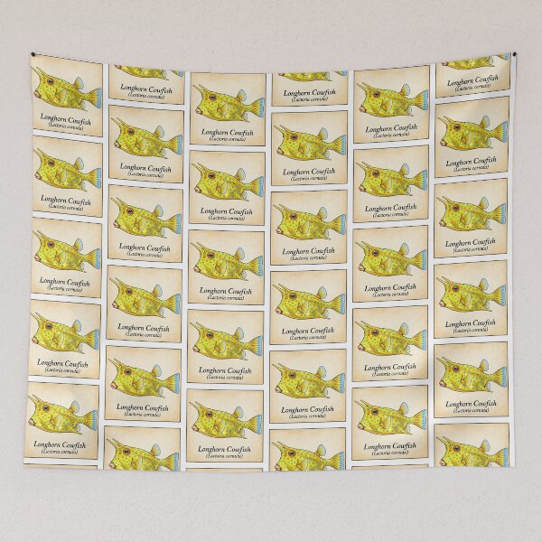 Item preview, Longhorn Cowfish Colorful Watercolor Reef Fish Illustration designed and sold by KenworksDigital.