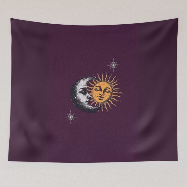 Item preview, Vintage Sun and Crescent Moon Face - Whimsigoth Celestial Print designed and sold by BrontesWhimsyStore.