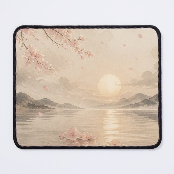 Item preview, Sakura Horizon Wall Art Poster | Floating Sakura Horizon, Japandi Spring Lake Print designed and sold by LuminaKage.