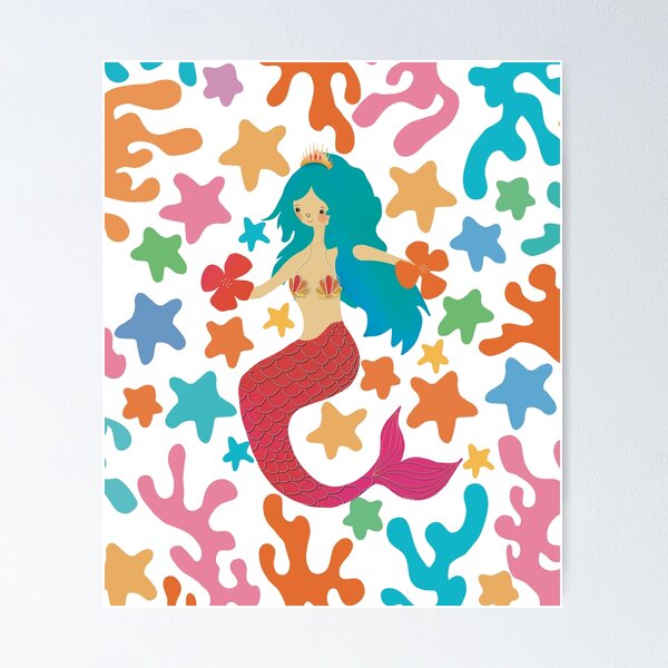 Item preview, Cute Retro Mermaid With Blue Hair And Red Tail  designed and sold by Karin Taylor.