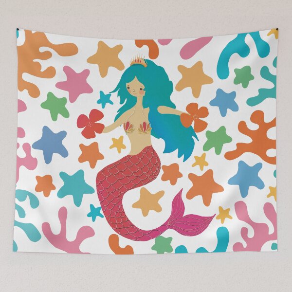 Item preview, Cute Retro Mermaid With Blue Hair And Red Tail  designed and sold by Karin Taylor.