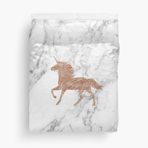 Rose gold marble unicorn Duvet Cover