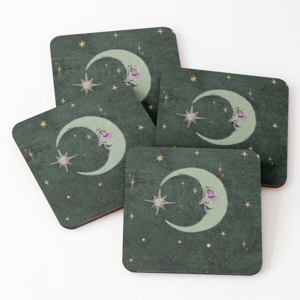 Item preview, Vintage Crescent Moon & Shooting Star - Green Whimsigoth Print designed and sold by BrontesWhimsyStore.