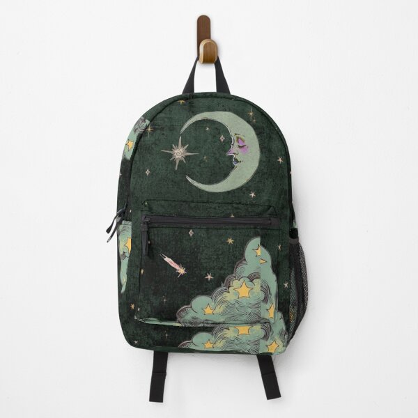 Item preview, Vintage Crescent Moon & Shooting Star - Green Whimsigoth Print designed and sold by BrontesWhimsyStore.