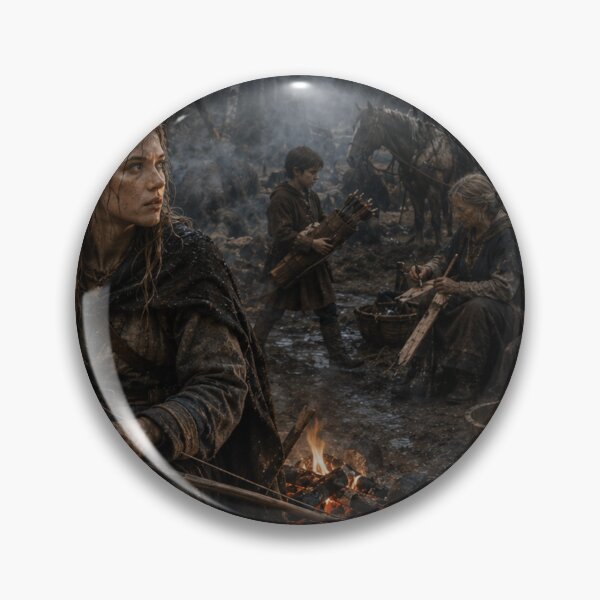 Item preview, Viking Age Woman Repairing a Bow | Norse Camp Life Historical Art | Dark Early Medieval Britain Print designed and sold by Element Horizon Studio.