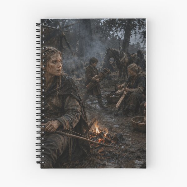 Item preview, Viking Age Woman Repairing a Bow | Norse Camp Life Historical Art | Dark Early Medieval Britain Print designed and sold by Element Horizon Studio.