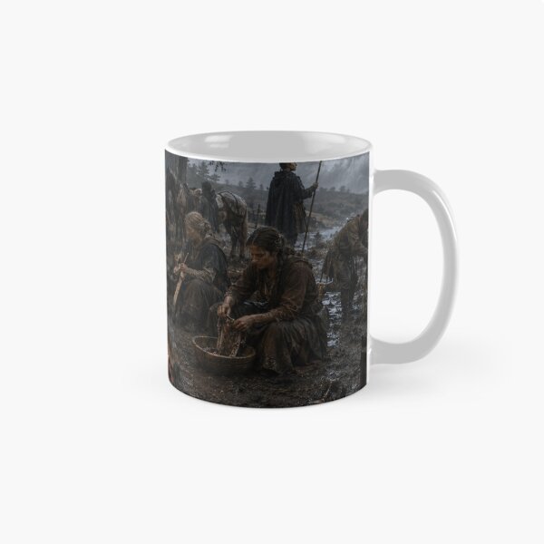 Item preview, Viking Age Woman Repairing a Bow | Norse Camp Life Historical Art | Dark Early Medieval Britain Print designed and sold by Element Horizon Studio.