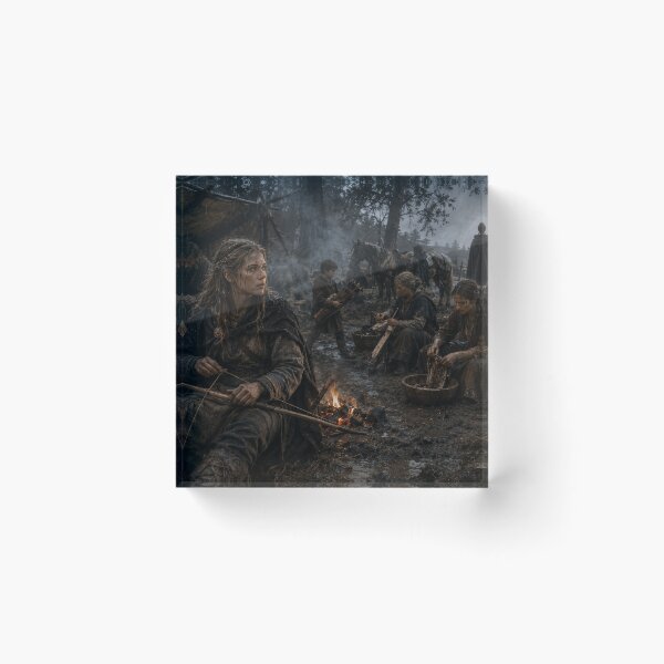 Item preview, Viking Age Woman Repairing a Bow | Norse Camp Life Historical Art | Dark Early Medieval Britain Print designed and sold by Element Horizon Studio.