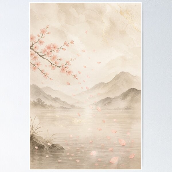 Item preview, Spring Blossom Wall Art Poster | Blossoms in the Spring Breeze, Japandi Sakura Decor designed and sold by LuminaKage.