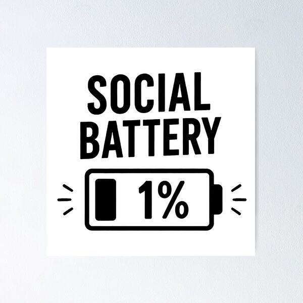 Item preview, Social Battery 1% – Funny Introvert Low Energy Quote designed and sold by Abidel.