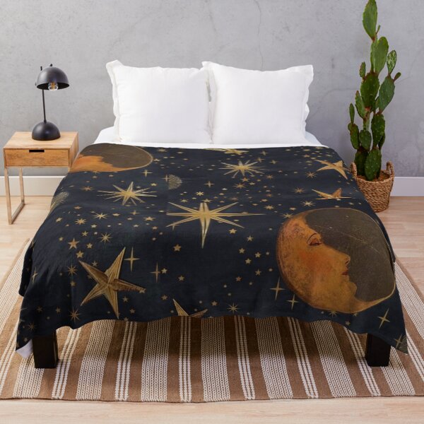 Item preview, Vintage Celestial Moon Face & Shooting Stars - Whimsigoth Print designed and sold by BrontesWhimsyStore.