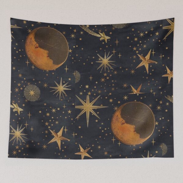 Item preview, Vintage Celestial Moon Face & Shooting Stars - Whimsigoth Print designed and sold by BrontesWhimsyStore.