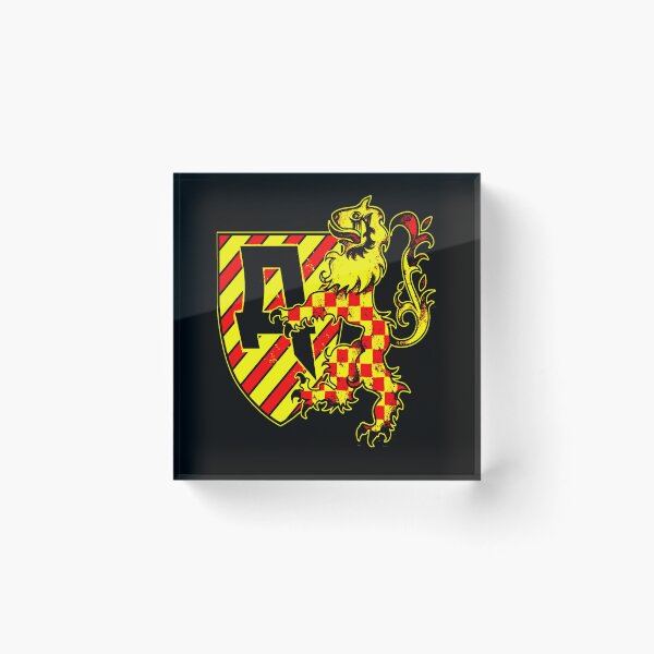 Item preview, Medieval Crest Shield Checkerboard Yellow Lion Distressed designed and sold by Dulliyo.