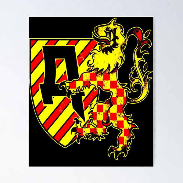 Item preview, Medieval Crest Shield Checkerboard Yellow Lion Distressed designed and sold by Dulliyo.