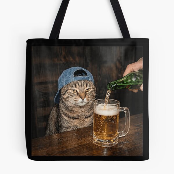 Item preview, Funny Cat Drinking Beer Wearing Backwards Hat Graphic T-Shirt designed and sold by Aliaalerud.