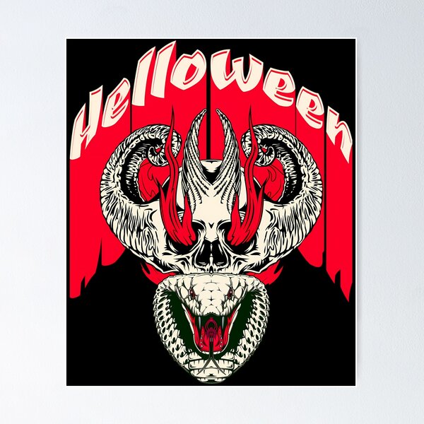 Item preview, Helloween Horned Demon Skull Viper Snake Flames designed and sold by Dulliyo.