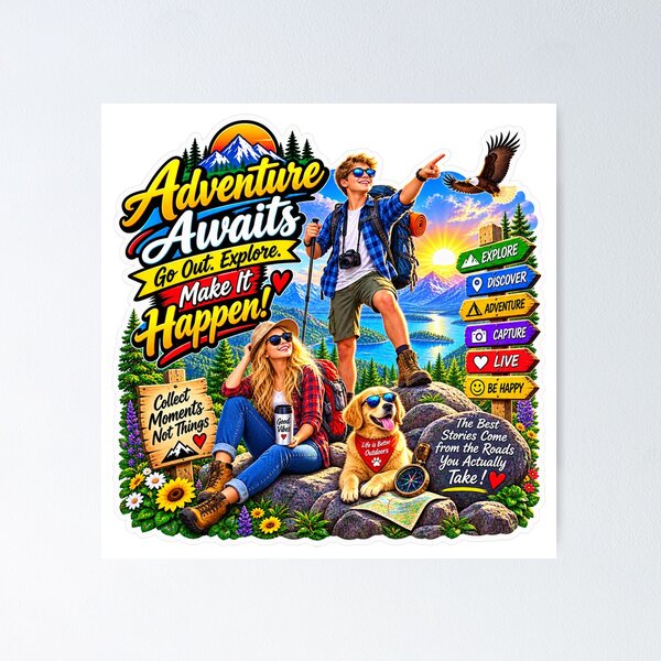 Item preview, Adventure Awaits – Go Out, Explore & Make It Happen designed and sold by New Wave Artworks & Odds &Ends.