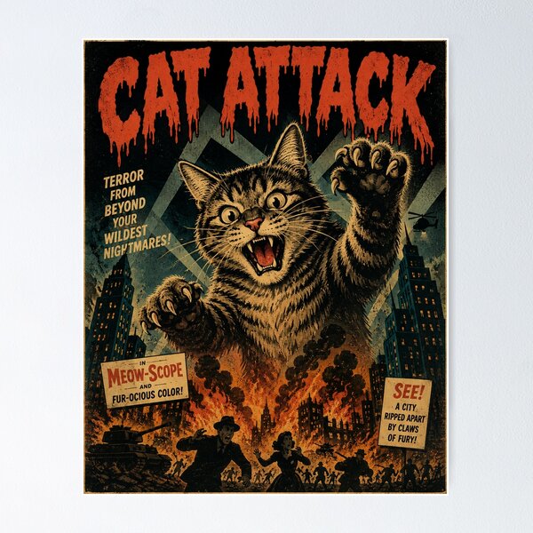 Item preview, Vintage Funny Big Cat Attack Movie Poster Humor designed and sold by WolfmanProphecy.
