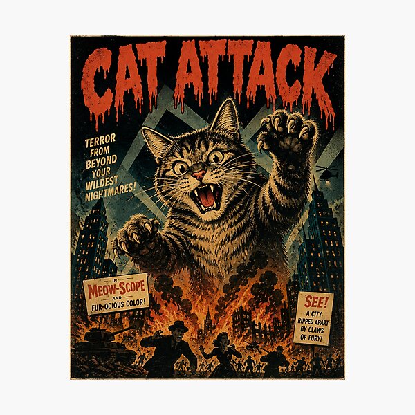 Item preview, Vintage Funny Big Cat Attack Movie Poster Humor designed and sold by WolfmanProphecy.