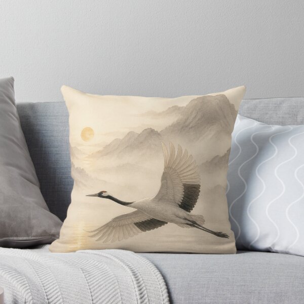 Item preview, Japanese Crane Wall Art Poster | Crane in Silent Flight, Minimal Zen Landscape Print designed and sold by LuminaKage.