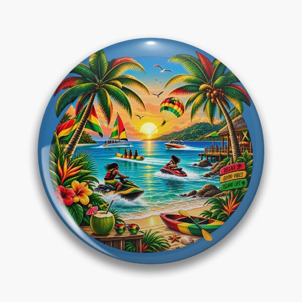 Item preview, Jamaica Tropical Ocean Sunset - Palm Trees & Water Sports Illustration designed and sold by digitalbob60.