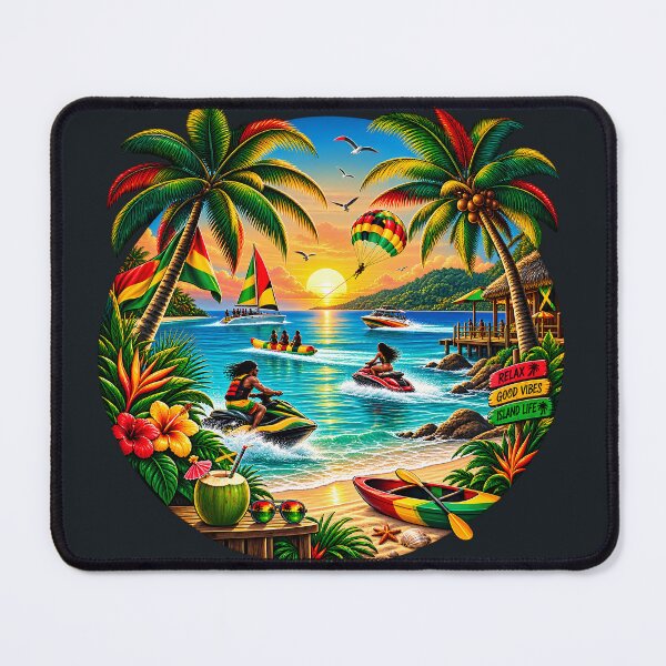 Item preview, Jamaica Tropical Ocean Sunset - Palm Trees & Water Sports Illustration designed and sold by digitalbob60.