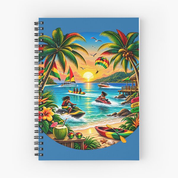 Item preview, Jamaica Tropical Ocean Sunset - Palm Trees & Water Sports Illustration designed and sold by digitalbob60.