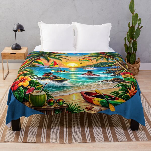 Item preview, Jamaica Tropical Ocean Sunset - Palm Trees & Water Sports Illustration designed and sold by digitalbob60.