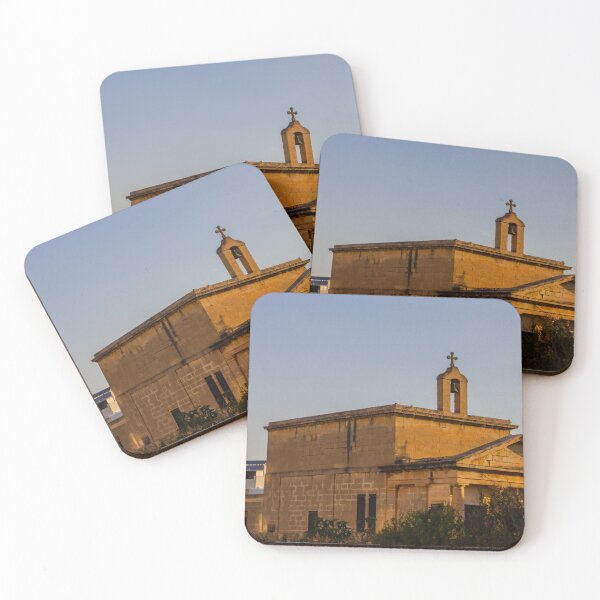 Item preview, Sunlit Stone Chapel With Bell Tower and Cross at Sunset in a Mediterranean Town designed and sold by Nmallia.