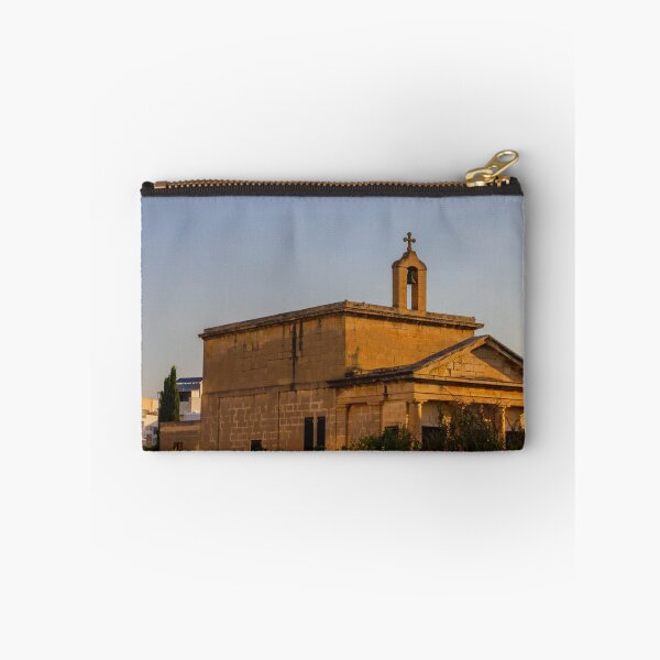Item preview, Sunlit Stone Chapel With Bell Tower and Cross at Sunset in a Mediterranean Town designed and sold by Nmallia.