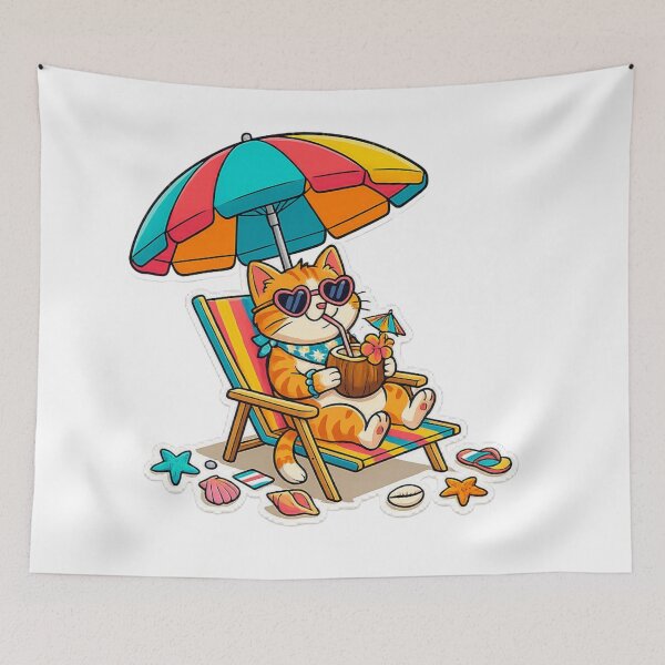Item preview, Cat drinking coconut on the beach designed and sold by Octaner.