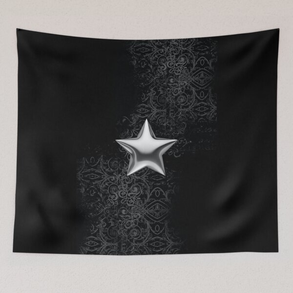 Item preview, Silver Chrome Star Gothic Damask - Y2K Cyber Goth Print designed and sold by BrontesWhimsyStore.