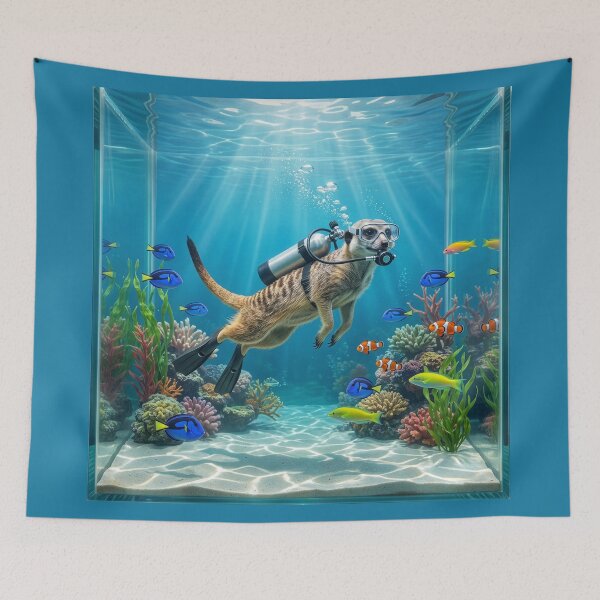Item preview, Meerkat Scuba Diver Explores Fish Tank designed and sold by Tridentulus.