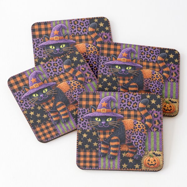 Item preview, Spooky Halloween Cat - Patchwork Art designed and sold by Festive Bug.