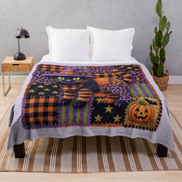 Item preview, Spooky Halloween Cat - Patchwork Art designed and sold by Festive Bug.