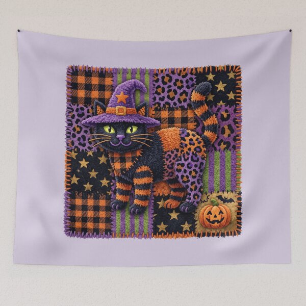 Item preview, Spooky Halloween Cat - Patchwork Art designed and sold by Festive Bug.