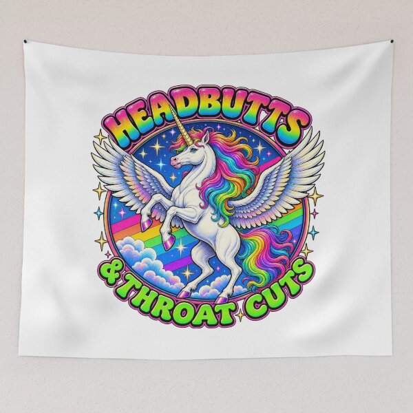 Item preview, Cute Unicorn Headbutts & Throat Cuts Colorful Rainbow Dark Humor designed and sold by WolfmanProphecy.