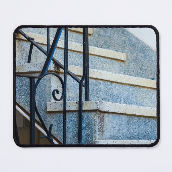 Item preview, Stone Staircase With Wrought Iron Railing and Textured Concrete Steps in Vintage Interior designed and sold by Nmallia.