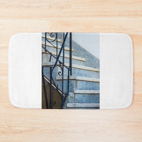 Item preview, Stone Staircase With Wrought Iron Railing and Textured Concrete Steps in Vintage Interior designed and sold by Nmallia.