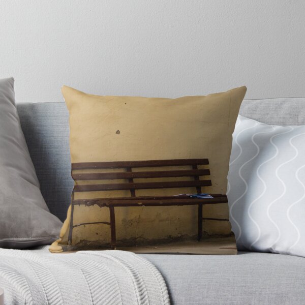 Item preview, Empty Rustic Bench Against a Weathered Wall in a Quiet Urban Corner designed and sold by Nmallia.