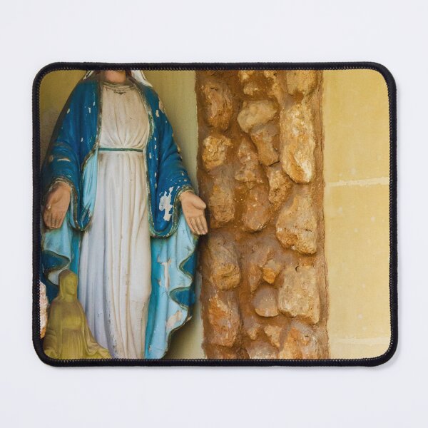 Item preview, Virgin Mary Statue in Stone Shrine Niche With Votive Candle and Blue Robe designed and sold by Nmallia.