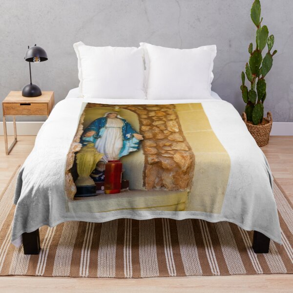 Item preview, Virgin Mary Statue in Stone Shrine Niche With Votive Candle and Blue Robe designed and sold by Nmallia.