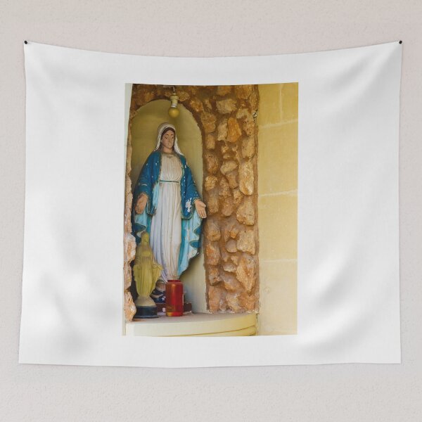 Item preview, Virgin Mary Statue in Stone Shrine Niche With Votive Candle and Blue Robe designed and sold by Nmallia.