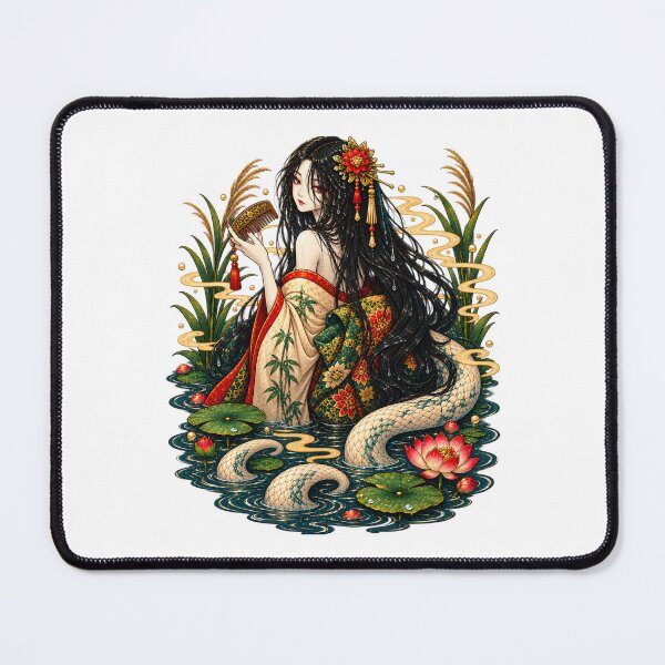 Item preview, Mystical Serpent Geisha | A mysterious Nure-Onna folklore spirit |Japanese Water Spirit Woman with Lotus Flowers designed and sold by MrDev.